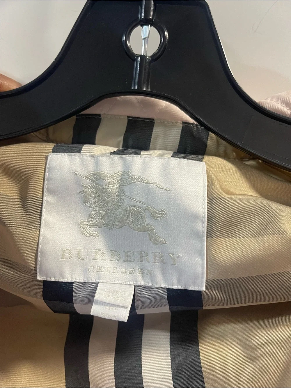 Burberry Kids Pale Pink Quilted Jacket with Signature Check Lining